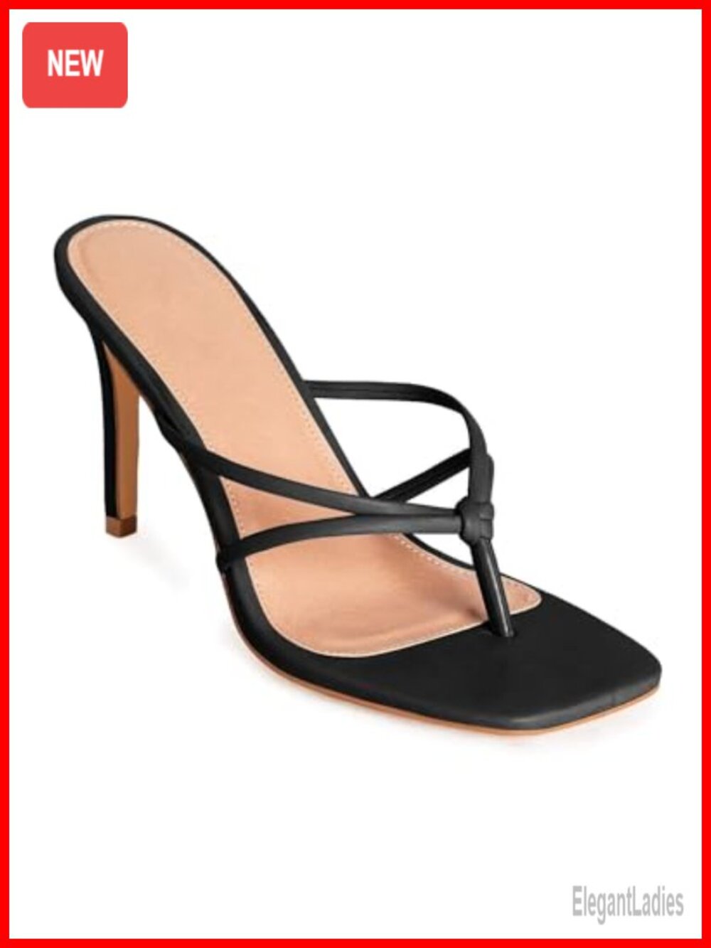 Womens Leather Strappy Square Toe Slip On Heeled Thong Sandals Open Toe